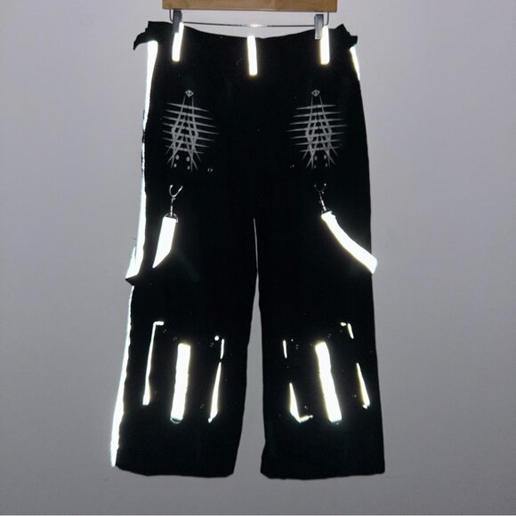 💕 Dead Threads Vintage 90s Rare ReflectiveBondage Pants Men's Black Graphic L - Picture 6 of 11